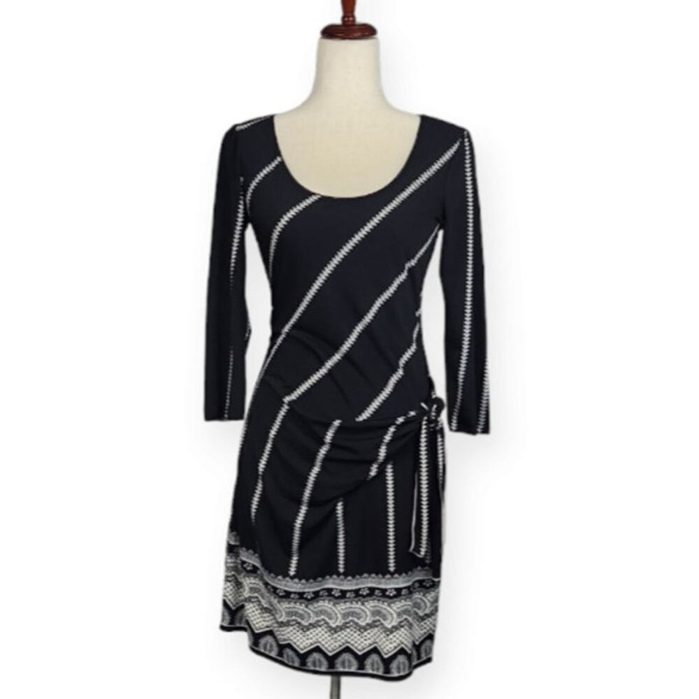 Max Studio Side Tie Dress Knee Length Scoop Neck 3/4 Sleeve Women's Size Small